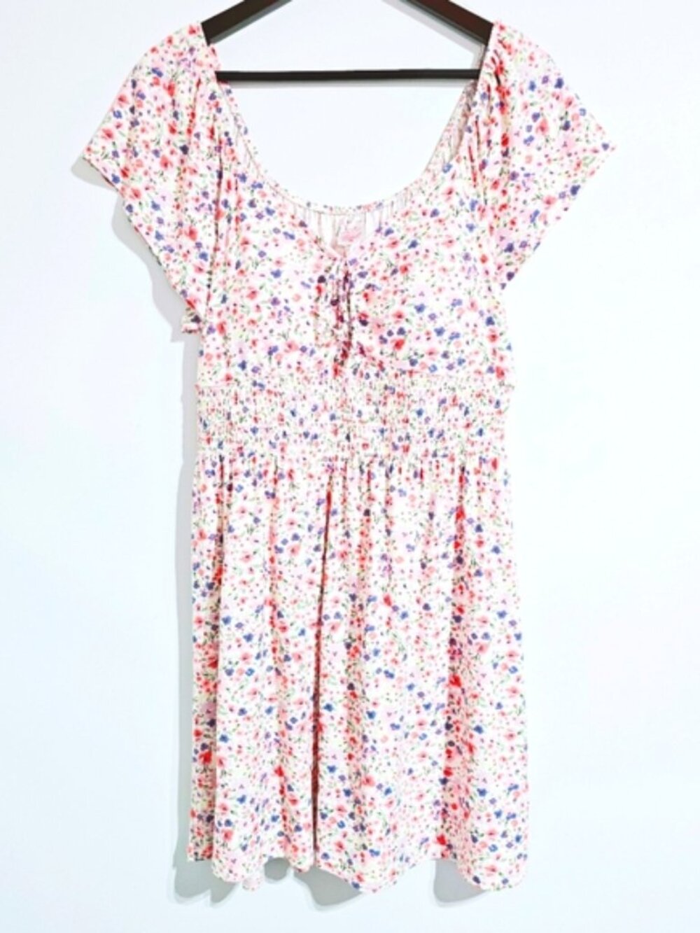 No Boundaries Cute Large 11-13 Pink Floral Print V-neck Midi Length Dress